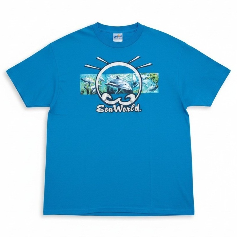 SeaWorld Dolphin Graphic T-Shirt, Men's Large, Blue Delta Magnum Weight Cotton